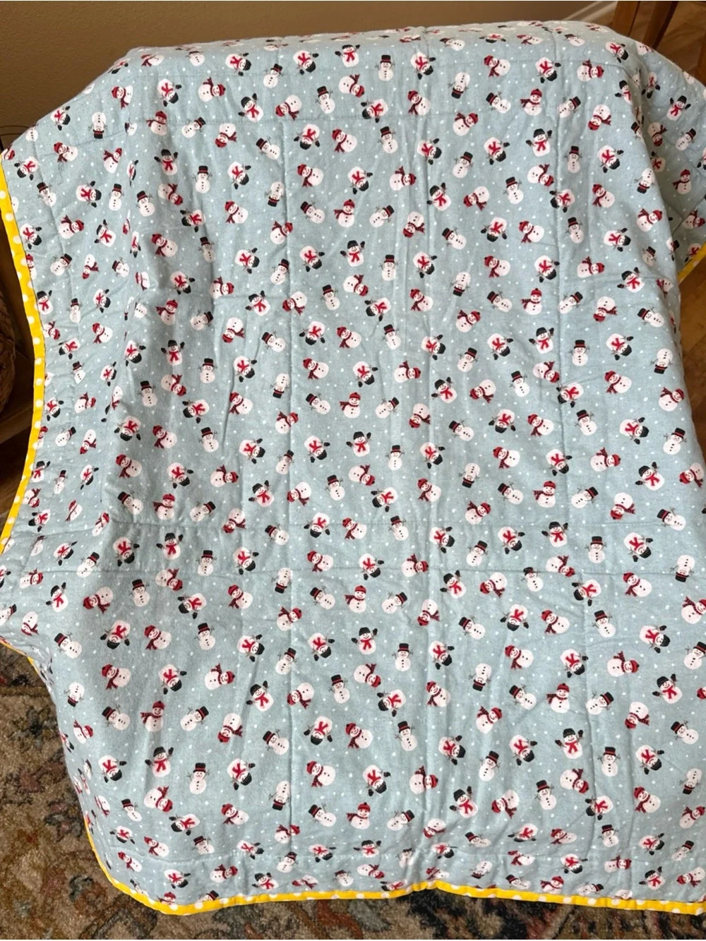Handmade Christmas Patchwork Quilt 50x38 Holiday Reindeer Tree Sleigh Throw